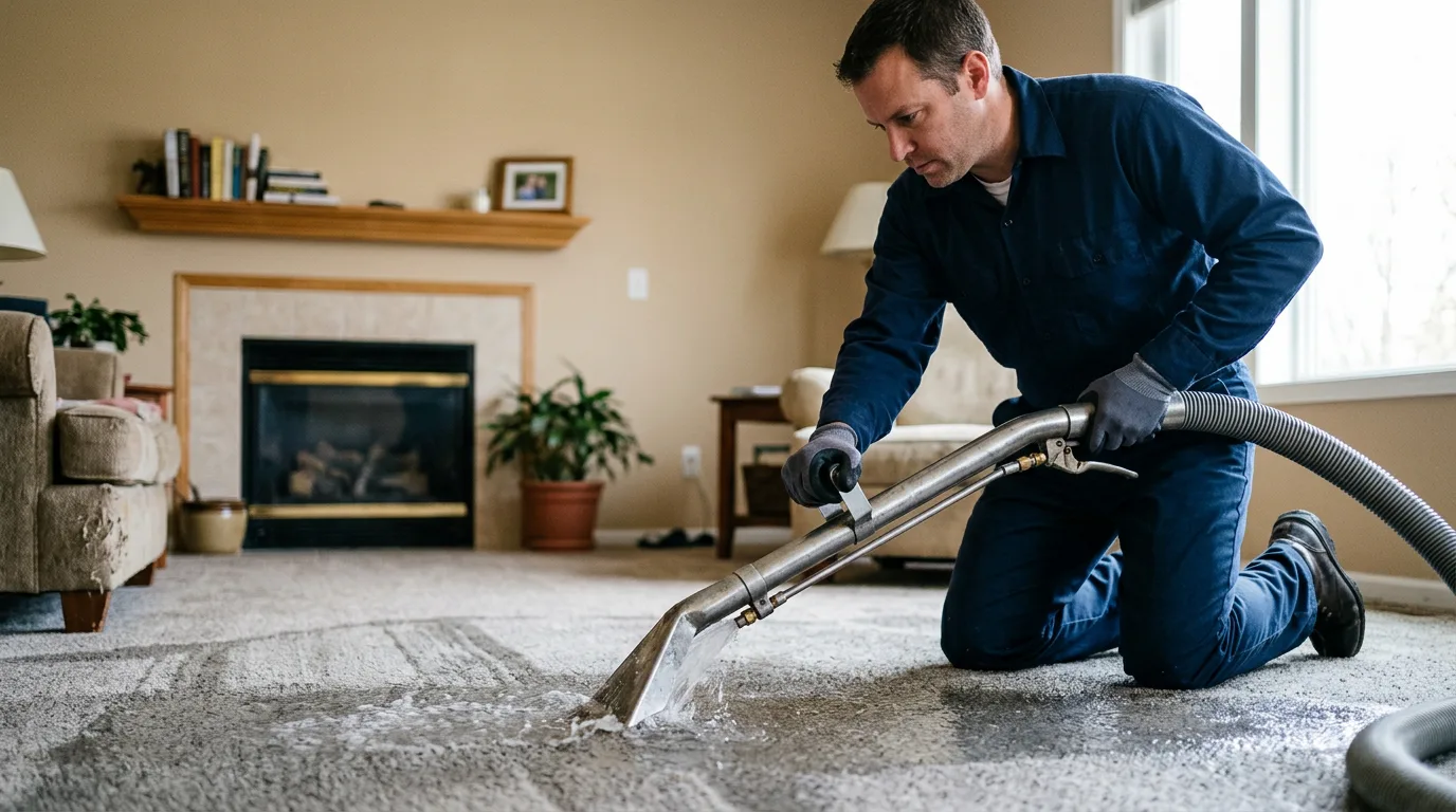 Water damage restoration technician working near Rose City, MI